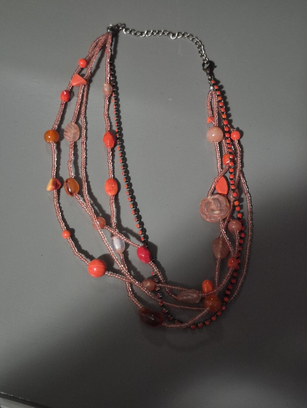Multi-Strand Pink Rose Pendant Necklace - Women Jewelry - Picture 4 of 4
